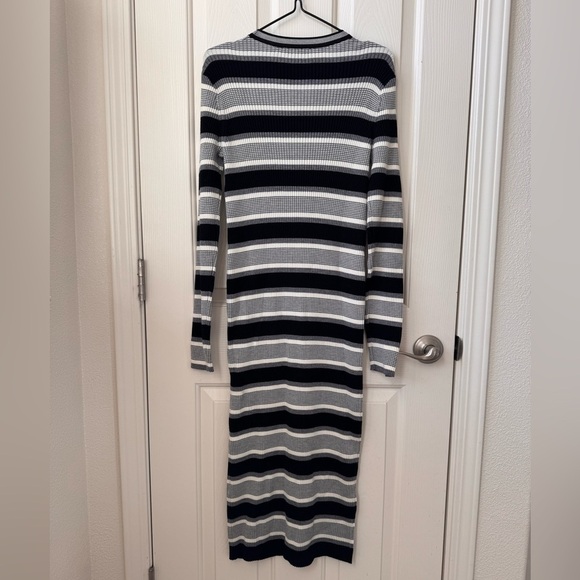NWOT Theory Empire Wool Stripe Ribbed Merino wool stretch Midi Dress Medium - Picture 11 of 11